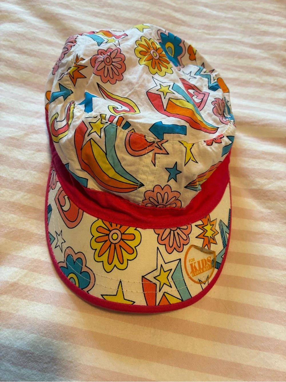 Kids Star & Flower Sun Hat - Multicolor with Pink Trim